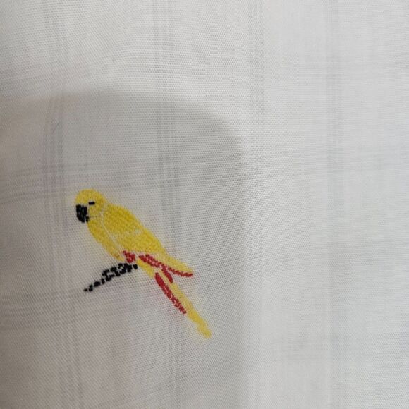 Tori Richard Bird Print Cotton Button Up Men's Sz Large White Embroidered McCaws - Picture 13 of 13